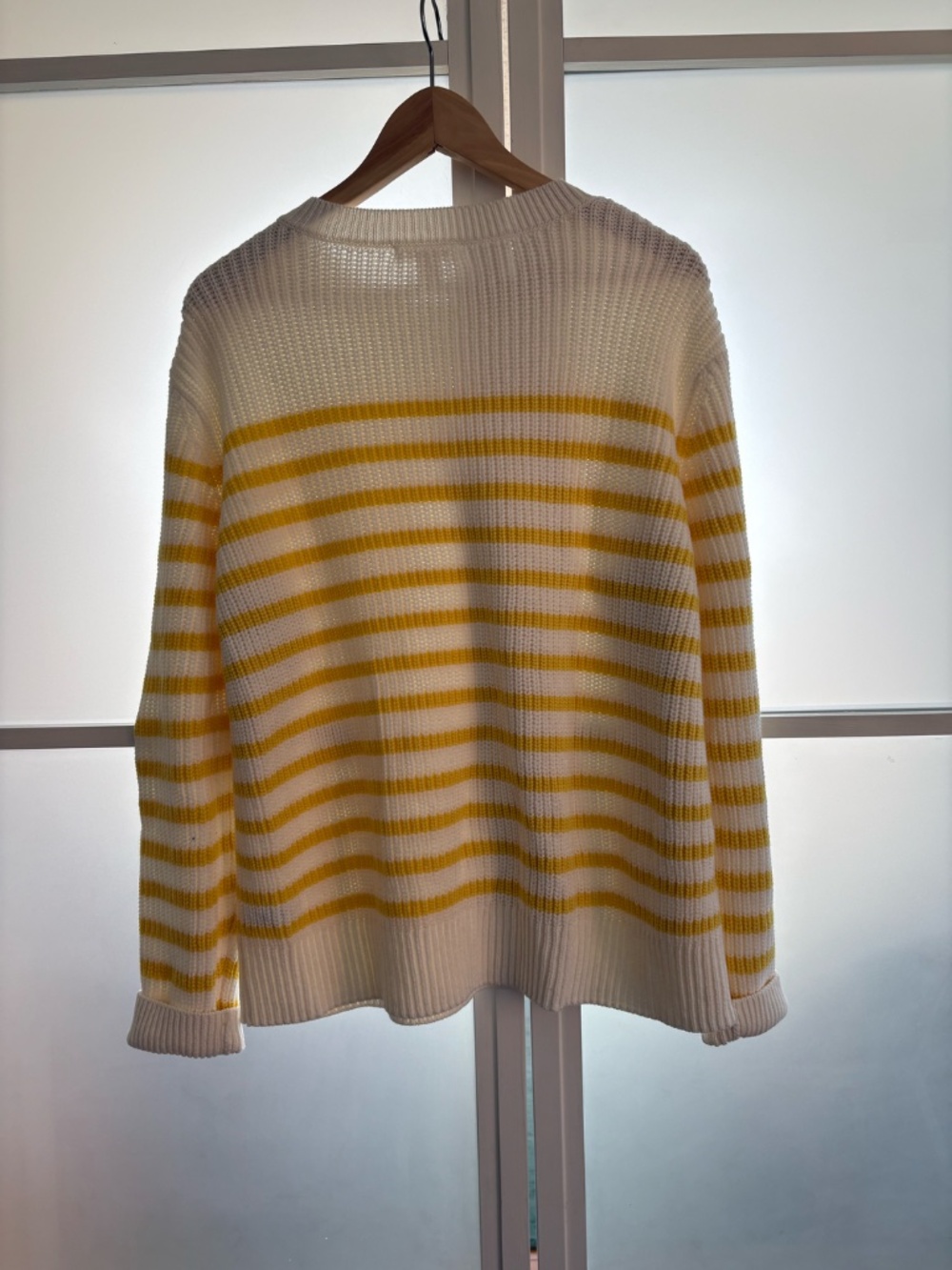 oJe Fresh Breton Stripe Sweater Ivory Yellow Shoulder Buttons XL - Picture 8 of 9